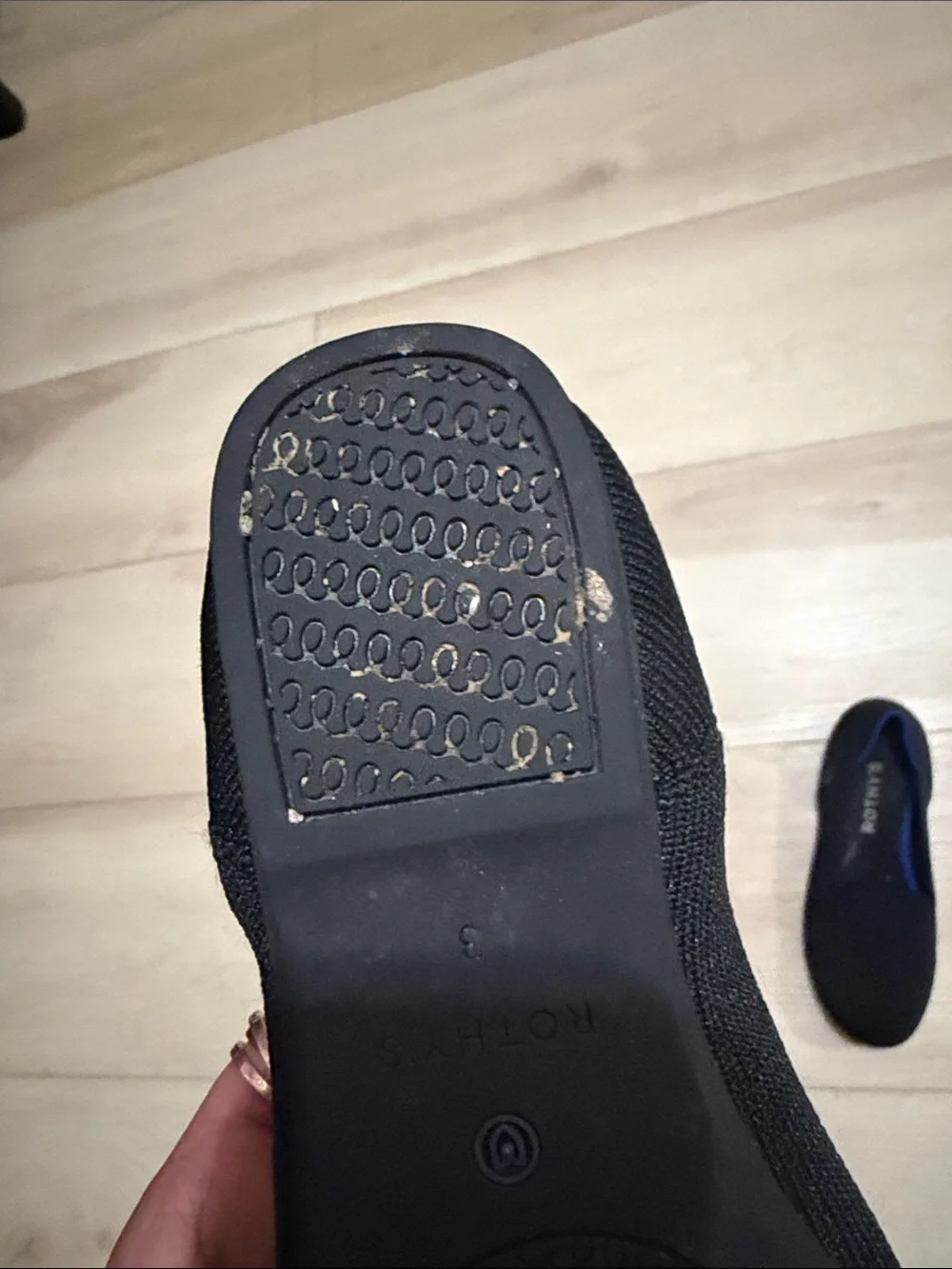 Rothy's Kids Black Slip-On Flats with Blue Trim